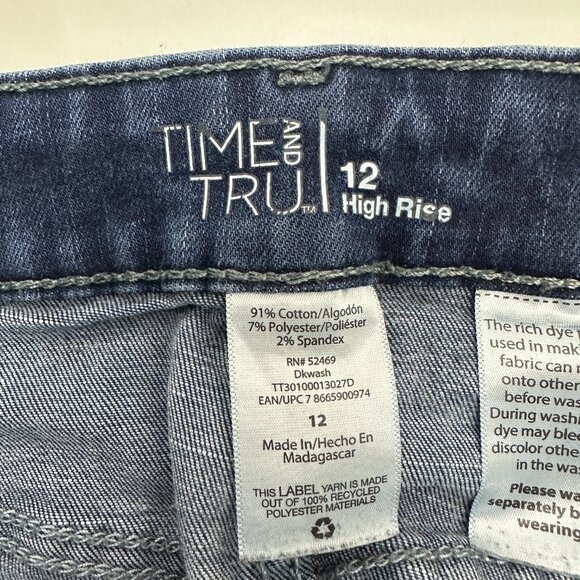 Time and Tru High Rise Skinny Women's size 12 Dark Wash Blue Denim jeans - Picture 3 of 4
